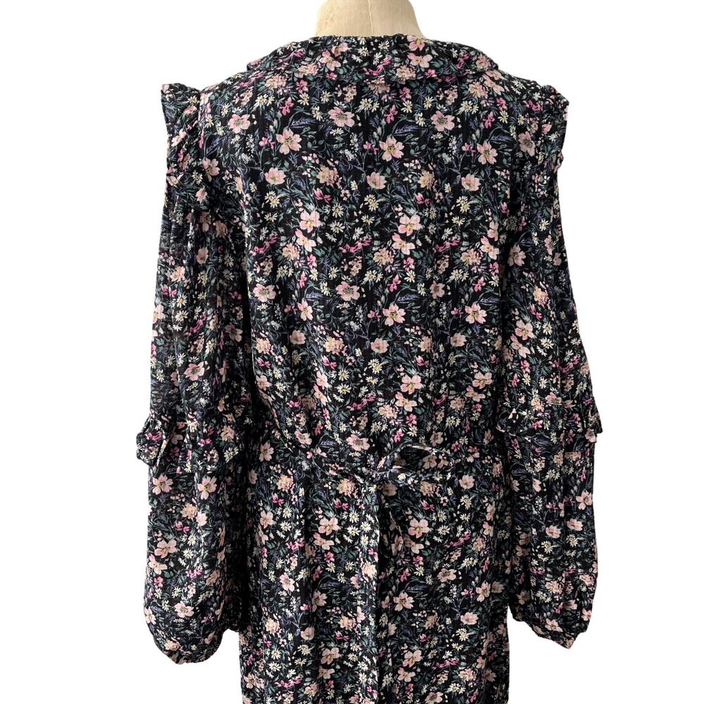 & Other Stories Black Floral Ruffle Wrap Midi Dress M NWT Viscose V Neck Tiered - Picture 7 of 8